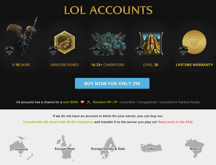 sell euw unranked level 30 LoL accounts 20k 30k IP